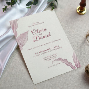 Elegant Mauve Leaf  Minimal Wedding Invitation