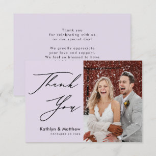 Elegant Mauve Modern Script Photo Wedding Thank You Card