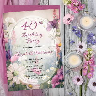 Elegant Mauve   Multi 40th Birthday Party Floral Invitation