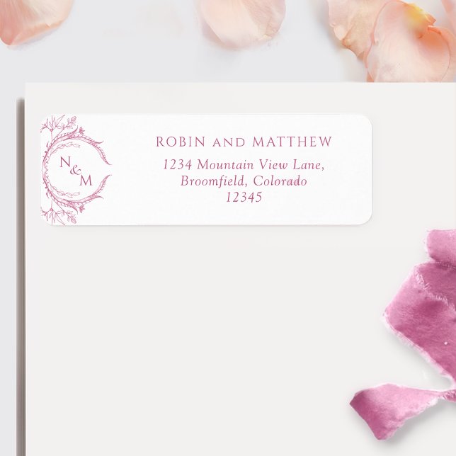 Elegant Mauve Pink Monogram Wedding Return Address Label (Creator Uploaded)