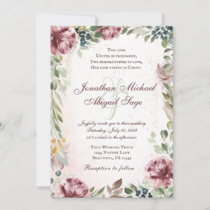 Elegant Mauve Pink Peony Floral Christian Wedding Invitation