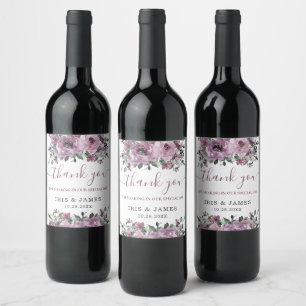 Elegant Mauve Plum Purple Floral Wedding  Wine Label