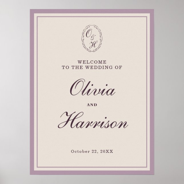 Elegant Mauve Plum Wedding Welcome Sign (Front)