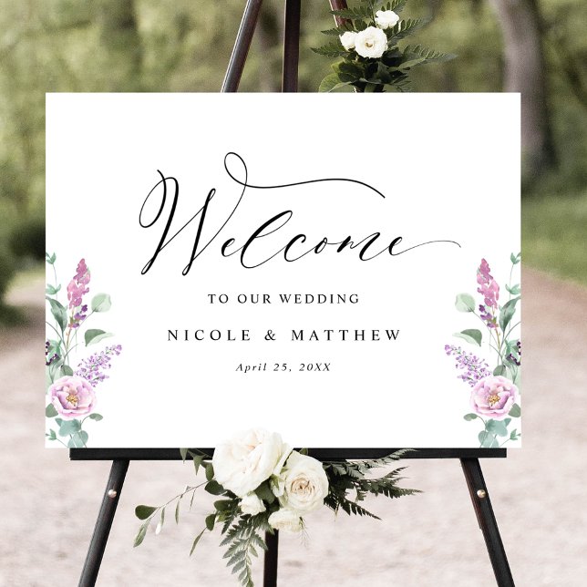 Elegant Mauve, Purple Floral Wedding Welcome Sign (Creator Uploaded)