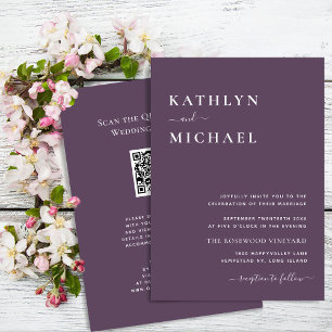 Elegant Mauve QR Code All In One Modern Wedding Invitation