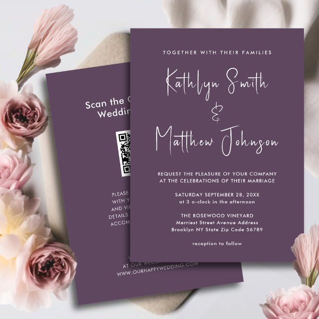 Elegant Mauve QR Code All In One Modern Wedding Invitation (Creator Uploaded)
