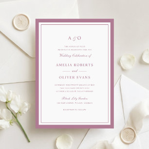 Elegant Mauve Rose Border Frame Wedding Invitation