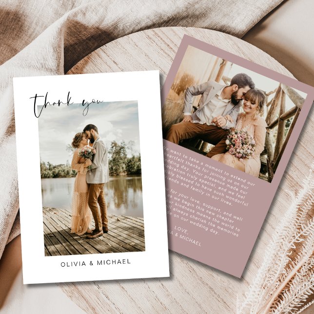 Elegant Mauve Script Photo Wedding Thank You Card (Creator Uploaded)