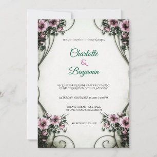 Elegant Mauve Victorian Floral Wedding Invitation