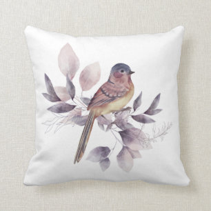 Elegant Mauve Watercolor Bird Throw Pillow