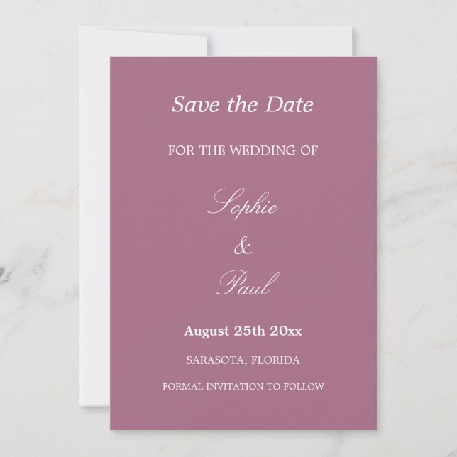 Elegant Mauve Wedding Save the Date (Front)