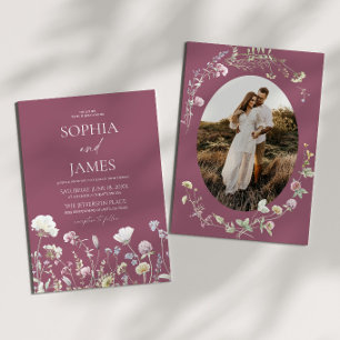 Elegant Mauve Wildflower Floral Flowers Wedding Invitation