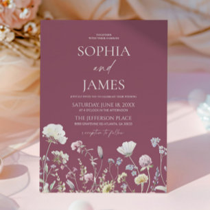 Elegant Mauve Wildflower Floral Flowers Wedding Invitation