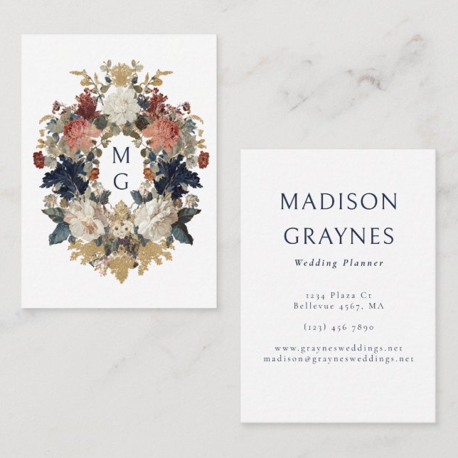 Elegant Maximalist Baroque Floral Professional Business Card (Front/Back)