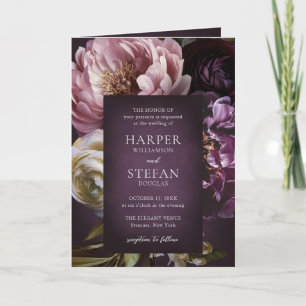 Elegant Maximalist Purple Floral QR Code Wedding Invitation
