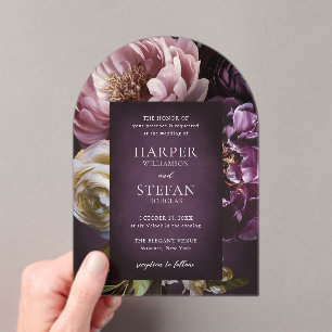 Elegant Maximalist Purple Floral Wedding Acrylic Invitations