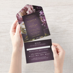 Elegant Maximalist Purple Floral Wedding All In One Invitation