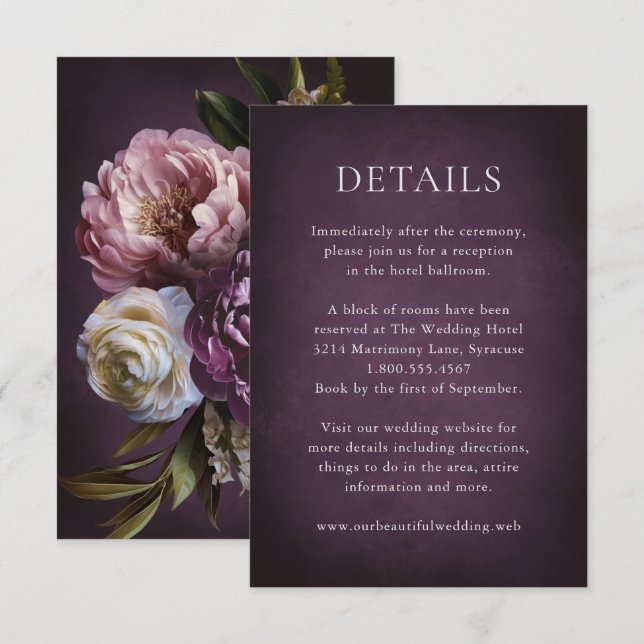 Elegant Maximalist Purple Floral Wedding Enclosure Card (Front/Back)
