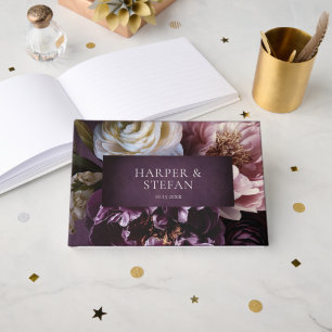Elegant Maximalist Purple Floral Wedding Guest Book