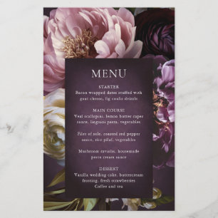 Elegant Maximalist Purple Floral Wedding Menu