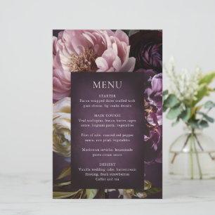 Elegant Maximalist Purple Floral Wedding Menu