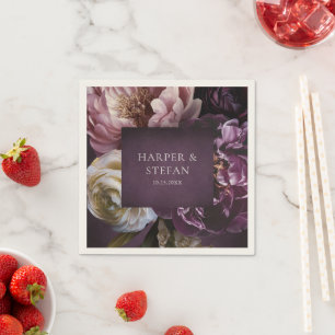 Elegant Maximalist Purple Floral Wedding Napkin