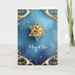 Elegant Mazel Tov, 5" x 7" Folded Greeting Card<br><div class="desc">Gold Star of David with exquisite gold details against a blue background; the greeting is "Mazel Tov" on the front. The inside has been left blank for you to personalise this elegant card.  Suggested for weddings,  birthdays,  bar mitzvahs,  bat mitzvahs,  and other special occasions or holidays.</div>