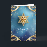 Elegant Mazel Tov, 5" x 7" Folded Greeting Card<br><div class="desc">Gold Star of David with exquisite gold details against a blue background; the greeting is "Mazel Tov" on the front. The inside has been left blank for you to personalise this elegant card.  Suggested for weddings,  birthdays,  bar mitzvahs,  bat mitzvahs,  and other special occasions or holidays.</div>
