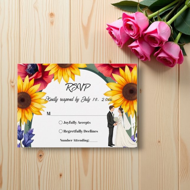 Elegant Meadow Bride & Groom Summer Floral Wedding RSVP Card (Creator Uploaded)
