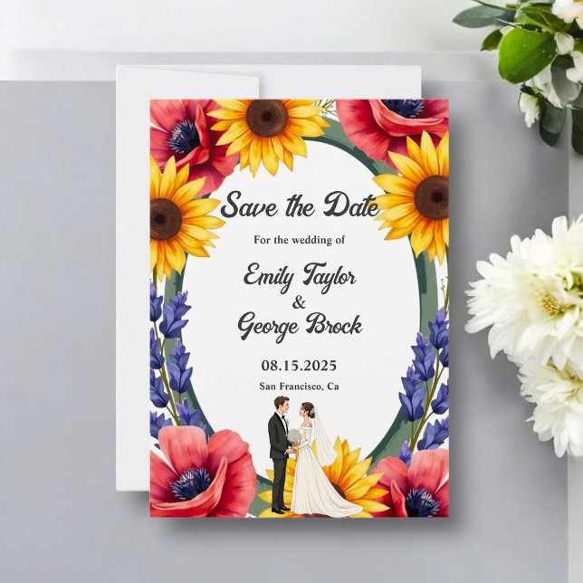 Elegant Meadow Bride & Groom Summer Floral Wedding Save The Date (Creator Uploaded)