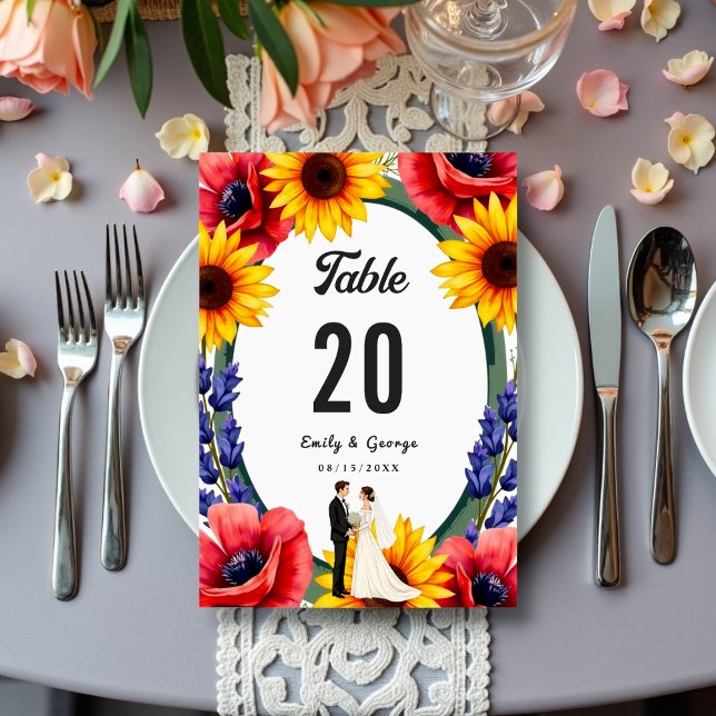 Elegant Meadow Bride & Groom Summer Floral Wedding Table Number (Creator Uploaded)