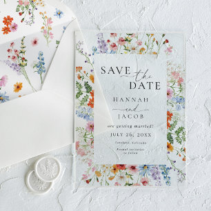Elegant Meadow Wildflower Wedding Save the Date Acrylic Invitations
