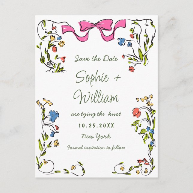Elegant Meadow Wildflowers Wedding Save the Date Postcard (Front)