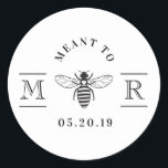 Elegant Meant to Bee Honey Wedding Favour Classic Round Sticker<br><div class="desc">Custom-designed honey wedding favour sticker featuring classic and elegant "Meant to Bee" design. Personalise with bride and grooms' initials/ monogram and wedding date. Perfect on wedding envelopes,  favour bags,  honey jars,  and more!</div>