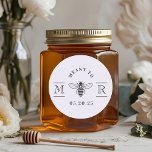 Elegant Meant to Bee Honey Wedding Favour Purple Classic Round Sticker<br><div class="desc">Custom-designed honey wedding favour sticker featuring classic and elegant "Meant to Bee" design. Personalise with bride and grooms' initials/ monogram and wedding date. Perfect on wedding envelopes,  favour bags,  honey jars,  and more!</div>