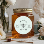 Elegant Meant to Bee Honey Wedding Favour Sage Classic Round Sticker<br><div class="desc">Custom-designed honey wedding favour sticker featuring classic and elegant "Meant to Bee" design. Personalise with bride and grooms' initials/ monogram and wedding date. Perfect on wedding envelopes,  favour bags,  honey jars,  and more!</div>