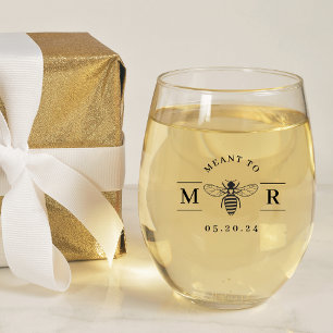 Elegant Meant to Bee Wedding Stemless Wine Glass