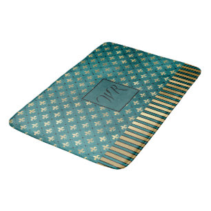 Elegant Mediaeval Gold Armour Teal Luxury Monogram Bath Mat