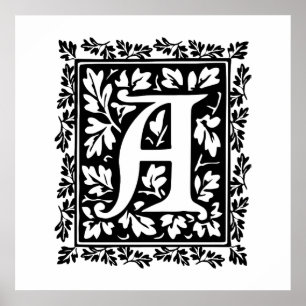 Elegant Mediaeval Illuminated Manuscript Letter A Poster
