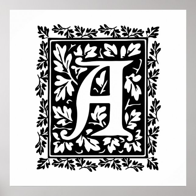 Elegant Mediaeval Illuminated Manuscript Letter A Poster (Front)