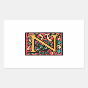 Elegant Mediaeval Initial N Antique Monogram Rectangular Sticker