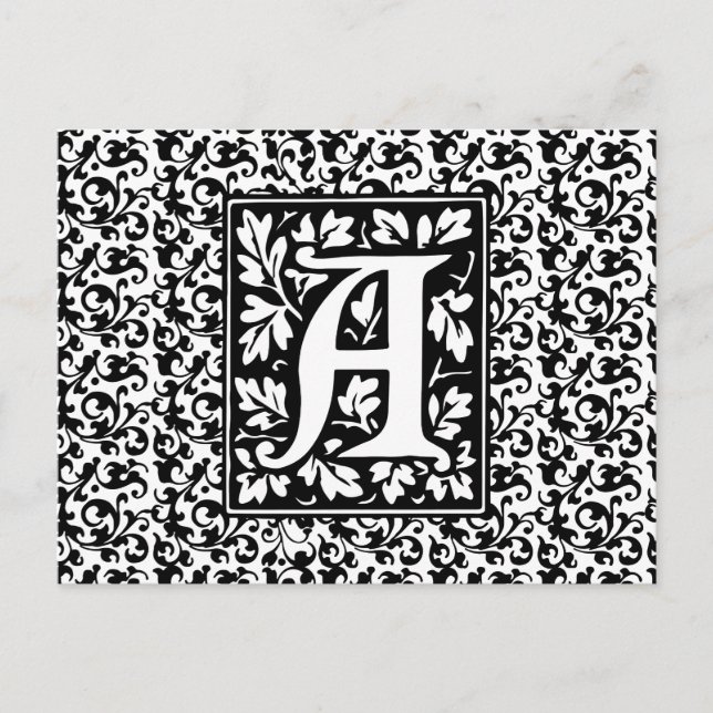 Elegant Mediaeval Letter A Antique Monogram Postcard (Front)
