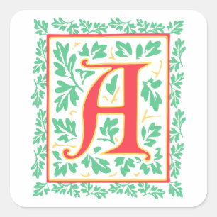 Elegant Mediaeval Letter A Antique Monogram Square Sticker