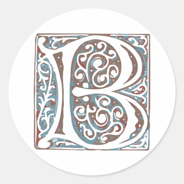 Elegant Mediaeval Letter B Antique Monogram Classic Round Sticker (Front)