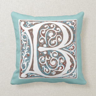 Elegant Mediaeval Letter B Antique Monogram Cushion
