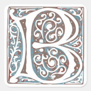 Elegant Mediaeval Letter B Antique Monogram Square Sticker