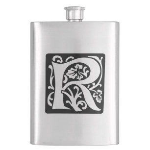 Elegant Mediaeval Letter R Antique Monogram Hip Flask
