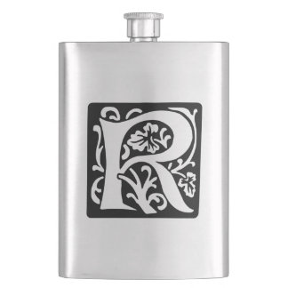 Elegant Mediaeval Letter R Antique Monogram Hip Flask