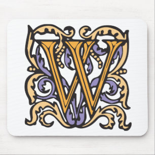 Elegant Mediaeval Letter W Antique Monogram Mouse Pad
