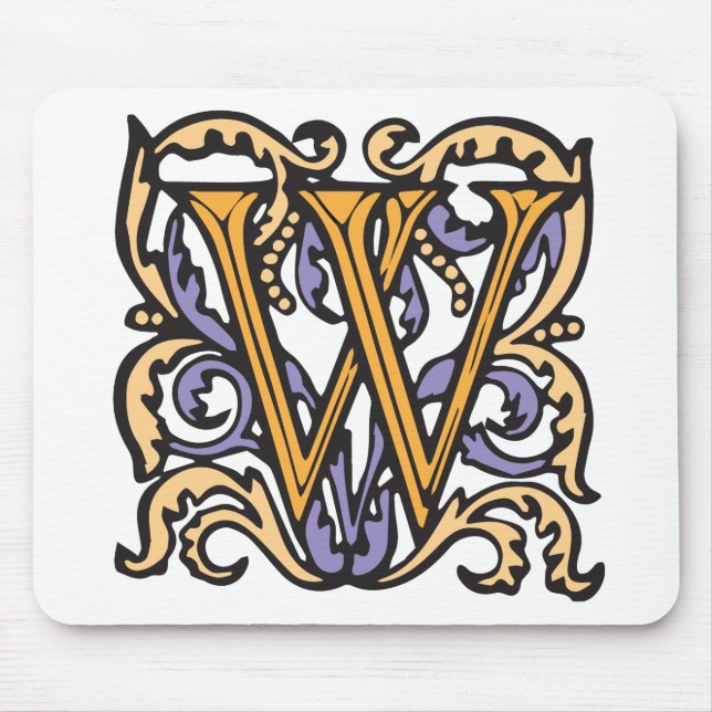 Elegant Mediaeval Letter W Antique Monogram Mouse Pad (Front)